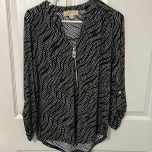 Michael Kors Black and Gray Graphic 3/4 Sleeve Blouse